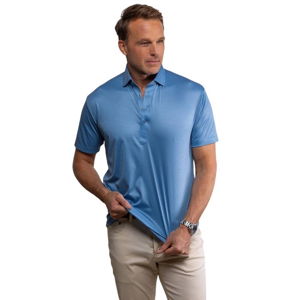 COLLARS & CO Mens Semi Spread Button Collar Polo Turbo GT Slate Blue NWT Medium